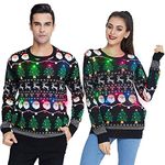 UNIFACO Men's Christmas Jumper Light Up Xmas Jumpers Women Ladies Long Sleeve Christmas Sweaters 3D Knitted Pullover Tops XXL