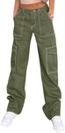 Lepunuo Cargo Pants Women Baggy Zipper Y2K Pants Light Baggy Jogger Army Green 2XL