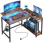 Bestier L Shaped Desk with Power Outlets & LED Lights Reversible 106.5CM Corner Desk with Shelves Larger PC Workstation with Hooks for Home Office Studying Desk for Bedroom