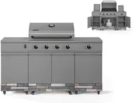 Tytus Fresno 5 Burner Propane or Natural Gas Island Grill - 864 sq. in. Cooking Area, 48,000 BTU Grill, 12,000 BTU Side Burner, 304 Steel Burners, Storage Cabinets - Gunmetal & Ash Stone