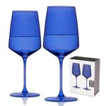 Viski Reserve Nouveau Cobalt Colored Wine Glasses - Crystal Cobalt Blue Glassware - 22oz Stemmed Wine Glasses Set of 2