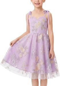 Toddler Girl 1950s Vintage Floral Embroidery Aline Dress Purple 10-11 Years