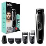 Braun 6-in-1 All-in-One Series 3, Male Grooming Kit with Beard Trimmer, Hair Clippers & Precision Trimmer with Lifetime Sharp Blades, 5 Attachments, Gifts for Men, UK 2 Pin Plug, MGF3335, Black Razor