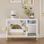 Bestier Cat Litter Box Enclosure with Charging Station, Modern Hidden Litter Box Furniture, Glossy Fluted Cat Cabinet Washroom with Litter Mat (White)