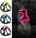 Bpawser Light Up Dog Harness No-Pull LED Dog Harness with Handle Rechargeable Lighted Dog Vest Harness Dog Harness for X-Small/Small/Medium/Large/X-Large Size (Pink, L)