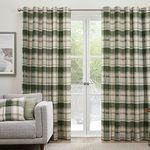 Fusion - Green Tartan Curtains W90 x L90 (229 x 229cm) - 100% Cotton - 2x Panels - Olive Green Checkered Curtains - Green Eyelet Curtains in Plaid - Dark Green Curtains for Living Room/Bedroom/Office