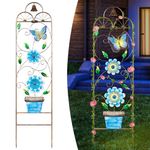 Tfro & Cile Metal Garden Trellis for Climbing Plants 60 Inch Outdoor Solar Arched Decoration Garden Fence Trellis for Patio, Lawn, Backyard