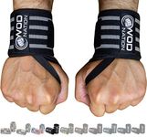 WOD Nation Wrist Wraps by Wrist Support Straps (12", 18" or 24") - Fits Both Men & Women - Strength Training, Weightlifting, Powerlifting - Lift Heavier Weight (12 Inch - Black/Grey)