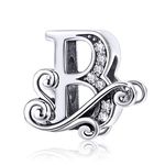 BISAER 925 Sterling Silver Initial Letter B Charms for Pandora Bracelets Alphabet Beads Charm Jewelry Gifts