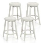 COSTWAY 360° Swivel Bar Stools Set of 4, 30-inch Height Vintage Upholstered Rubberwood Backless Bar Chairs with Footrest, Retro Kitchen Counter Stools for Kitchen Island Dining Room Home Bar, White