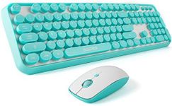 FOPETT Wireless Keyboard and Mouse Combo, 104 Keys Full-Sized 2.4 GHz Round Keycap Colorful Keyboards, USB Receiver Plug and Play, for Windows, Mac, PC, Laptop, Desktop - Grey Colorful (Blue)