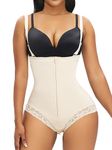 YIANNA Fajas Colombianas Shapewear for Women Tummy Control Bodysuit Body Shaper Thong Post Surgery Belly Tuck Compression Garments Beige 7273 XS