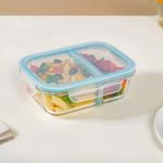 Nestasia Lunchbox, Two Compartment (600Ml) Glass Container, Borosilicate Glass, Microwave Safe&Leak Proof, Freezer-Safe Bpa Free Safety Lock Airtight Lids For Office,Blue