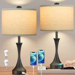 CNXIN 26" Modern Touch Table Lamps Set of 2 for Bedrooms, 3 Way Dimmable Farmhouse Bedside Nightstand Lamps with Dual USB Ports, Beige Shade Living Room End Table Lamps, Bulbs Included