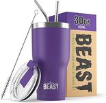 Beast Tumbler - 900 ml (30 oz), Purple | Reusable Stainless Steel, Vacuum Insulated Cup | with + 2 Straws & Cleaning Brush | Double Wall Travel Flask Perfect for Hot or Iced Coffee | BPA Free