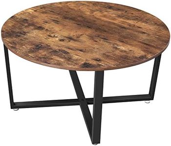 Vasagle Round Coffee Table, Industrial Style Cocktail Table, Durable Metal Frame, Easy to Assemble, for Living Room, Bedroom, Rustic Brown and Black