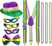 Tianher 1920s colourful costume accessory set consisting of sequins, jazz hat, masquerade mask, bow tie, braces, necklace for carnival, theme parties, Christmas Eve, New Year's Eve