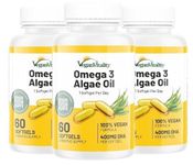 Vegan Omega 3 Algae Oil : 400mg DHA - for Heart, Joints, Brain Health, High Strength 180 Softgel Tablets, 6 Months Supply. Vegan Vitality's Algae Omega 3 - Vegans, Vegetarians Suitable DHA Supplement