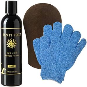 Tan Physics True Color Tanner 8 oz w/FREE Tanning Mitt and Exfoliation Gloves