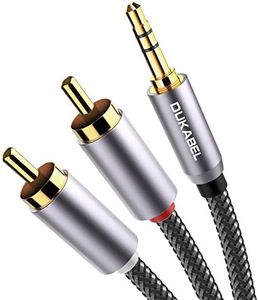 DuKabel Top Series RCA Cables (8 Feet / 2.4 Meters), RCA to 3.5mm 2-Male RCA to AUX Audio Cable Crystal-Nylon Braided/ 24K Gold Plated/ 99.99% 4N OFC Conductor