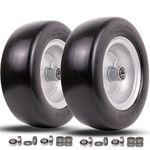 11x4.00-5 lawn mower tires flat free, Solid Smooth Tires and Wheel with 3/4" or 5/8" & 1/2" Precision bearings, 3.4"-5" Centered Hub, for Zero-Turn Lawn Mowers, Extra Universal Adapter Kit (2 Pack)