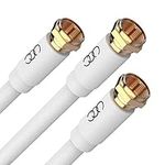 Coaxial Cable 15ft (3 Pack) - Triple Shielded RG6 Coax TV Cable Cord in-Wall Rated Gold Plated Connectors Digital Audio Video with Male F Connector Pin (White) - 15 Feet