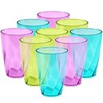 BELLE VOUS 9 Pack Plastic Coloured Cups - 400ml/13.5oz Reusable Drinking Tumblers in 3 Colours - Hard Plastic Drinkware Set for Parties, Camping, BBQs, Picnics & Beach - Dishwasher Safe & BPA Free