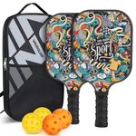 Vinsguir Pickleball Paddle - 2 Premium Graphite Rackets Honeycomb Composite Core with Cushion Comfort Grip & 4 Balls & Portable Racquet Bag (Hand Drawn Doodles + 3 Outdoor Balls +1 Indoor Ball+ Bag)