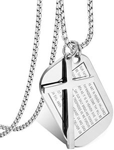 Jstyle Stainless Steel Dog Tags Cross Necklaces for Men Prayer Cross Necklace Military Rolo Chain 3mm 24 Inch, Stainless Steel, stainless steel