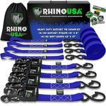 RHINO USA Ratchet Straps Tie Down Kit, 5,208 Break Strength - Includes (4) Heavy Duty Rachet Tiedowns with Padded Handles & Coated Chromoly S Hooks + (4) Soft Loop Tie-Downs