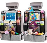 Helteko Backseat Car Organizer, Kick Mats Back Seat Protector with Touch Screen Tablet Holder, Car Back Seat Organizer for Kids, Car Travel Accessories, Kick Mat with 9 Storage Pockets 2 Pack, Gray