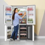 Takywep French Door Refrigerator, 36 Inch Counter Depth Stainless Steel Refrigerator, 21 Cu.Ft. 4 Door Fridge Bottom Freezer with Wine Cabinet, Adjustable Shelves