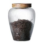 FlyKonix Home Food Storage Container | Canister Vertical Stripes Textured Glass Jars and Wood Lids | Glass Cookie Jar Clear Candy Jar Food Storage Canister | Household Storage Tank(1Pc, 1100ML)