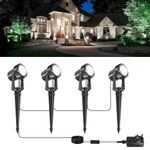 NATPOW Garden Lights Mains Powered, 12W LED Outdoor Landscape Spotlights 4Pack with Adapter, IP65 Waterproof 5V LED Garden Spike Lights for Garden, Lawn, Pathway, Yard (6000K)