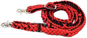 ProRider Roping Knotted Horse Tack Western Barrel Reins Nylon Braided Red Black 60716