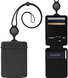 BONE Lanyard Passport Holder Cover Case Travel Wallet Comes with Stainless Pen and SIM Pin Anti-Skimming Passport Wallet for Family with Card Slots Adjustable Silicone with Genuine Leather- Black