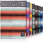 Authentic Extra Large Mexican Blanket (71"x47") - Handwoven Yoga Blanket, Serape Blanket - Artisanal Falsa Blanket, Beach Blanket, Camping Blanket, Picnic Blanket, Outdoor Blanket (Mint-Orange)