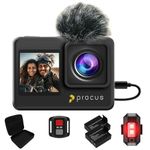 PROCUS Rush Dual Screen 24MP Real 4K 60 FPS Action Camera with 6-Axis Gyro EIS Stabilization, 2X Batteries, USB Type-C External Mic, 170° Wide Angle & 24+ Accessories (with EIS & Dual Screen)