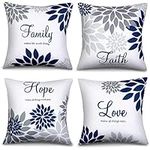 Tatuo 4 Pcs Yellow Flower Navy Pillow Covers Square Pillow Cushion Cases 18x18 Inch, Family Faith Hope Love Words Pillow Cases Decorative Spring Summer Pillow Case for Sofa Bed (Gray Series)