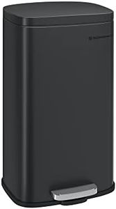 SONGMICS Trash Can with Lid, 8 Gallon Garbage Can, Stainless Steel Small Waste Bin with Step Pedal and Inner Bucket, Soft Close, Kitchen, Black ULTB102B01