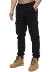 989Zé ENZO Mens Cargo Combat Jeans Elasticated Waist Cuffed Trousers Joggers EZ427 Black 34