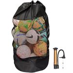 Bramble - Heavy Duty Extra Large Mesh Net Drawstring Ball Bag with Adjustable Straps & Ball Pump - 15 Football, Basketball, Netball & Rugby Ball Capacity - 110 x 50 cm