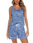 ENJOYNIGHT Womens Sleeveless Pajama Print Tee and Shorts Pjs Tank Top Summer Sleepwear Set (3X-Large, Starry Sky)