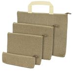 BELLE VOUS (4 Pack Brown Zipper Bags - Multi-Sized Storage Pouches with Handle - Organisers for Makeup, Cosmetics, Tools and DIY Craft Supplies