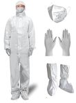 Zimchado Hazmat Suits, Shoe Covers, Face Mask and A Pair of Nitrile Gloves all Included – 5 sizes Level III, Type A Coveralls, White, Large