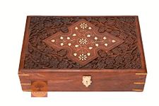 DELUX WOOD CARVER Handcrafted Wooden Jewellery Box for Women Jewel Organizer Hand Carved Carvings Gift Items, 12 * 8 Inches