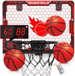 ZIZZ Indoor Basketball Hoop for Kids: Basketball Gifts for Boys 4-10 LED Light & Scoreboard Over The Door Basketball Hoop Birthday Gift for Boy Ages 5 6 7 8 9 10 11 Years Old Mini Basketball Game Toys