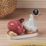 Kookee Ceramic Salt and Pepper Shakers Set with Tray for Dining Table Used as Namak Dhani, Shaker, Sprinkler, Spices Dispenser for Home, Kitchen and Restaurant (10711)