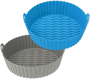 OUTXE 2 Pack Air Fryer Silicone Baking Tray 7.5inch for 3 to 5 Qt Reusable Air Fryer Round Silicone Insert for Air Fryer Easy Cleaning Silicone Pot for Oven Accessories (Blue+Grey)