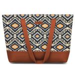 Purple Tree Handcrafted Women's Tote with Vegan Leather Handles, Ikat Print Shoulder Bag for Office and College, Oversized Bag (Pack of 1)